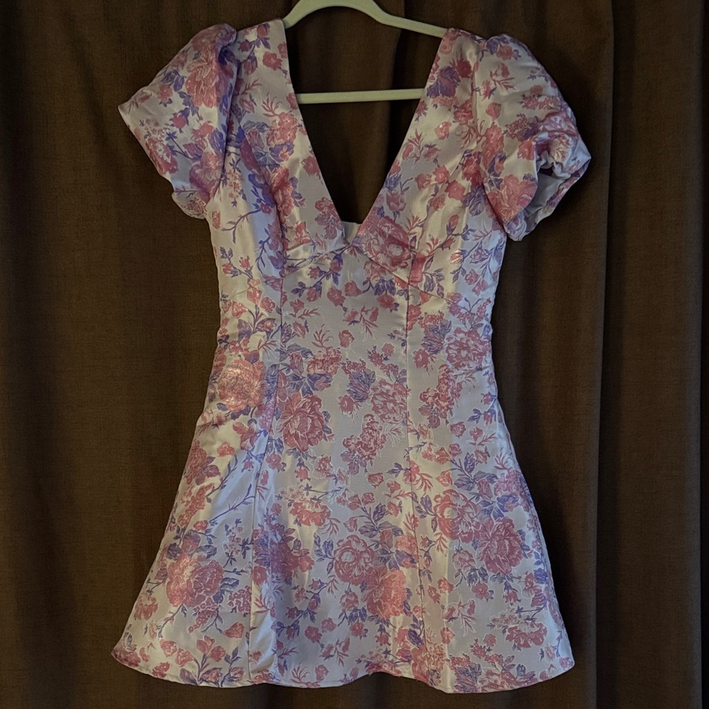 Lavender & Pink Floral V-Neck Mini Dress